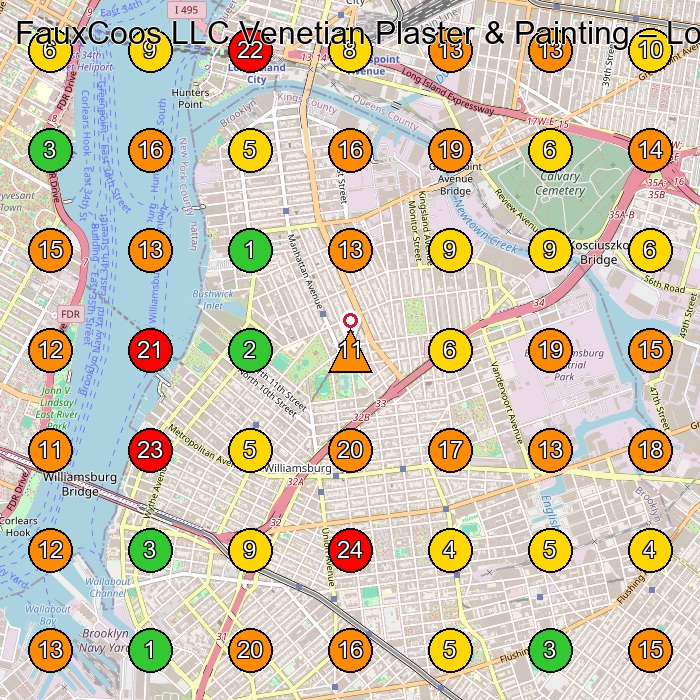 FauxCoos LLC Venetian Plaster & Painting Painting Studio GeoGrid ranking map for Brooklyn NY