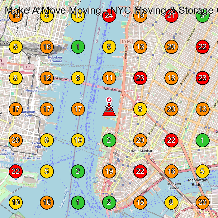 Make A Move Moving - NYC Moving & Storage Company Moving And Storage Service GeoGrid ranking map for New York NY