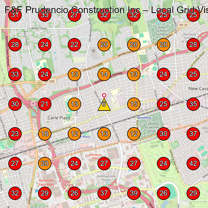 F&F Prudencio Construction Inc GeoGrid visibility map for Concrete Contractor in Mineola