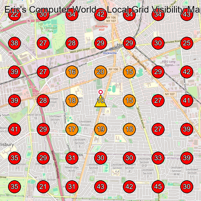 Eric's Computer World GeoGrid visibility map for Computer Repair Service in Hicksville