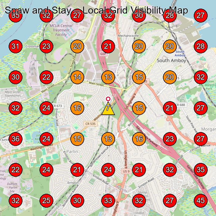 Spaw and Stay GeoGrid visibility map for Pet Groomer in Matawan