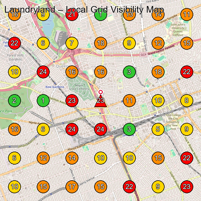 Laundryland Laundromat GeoGrid ranking map for Richmond Hill NY