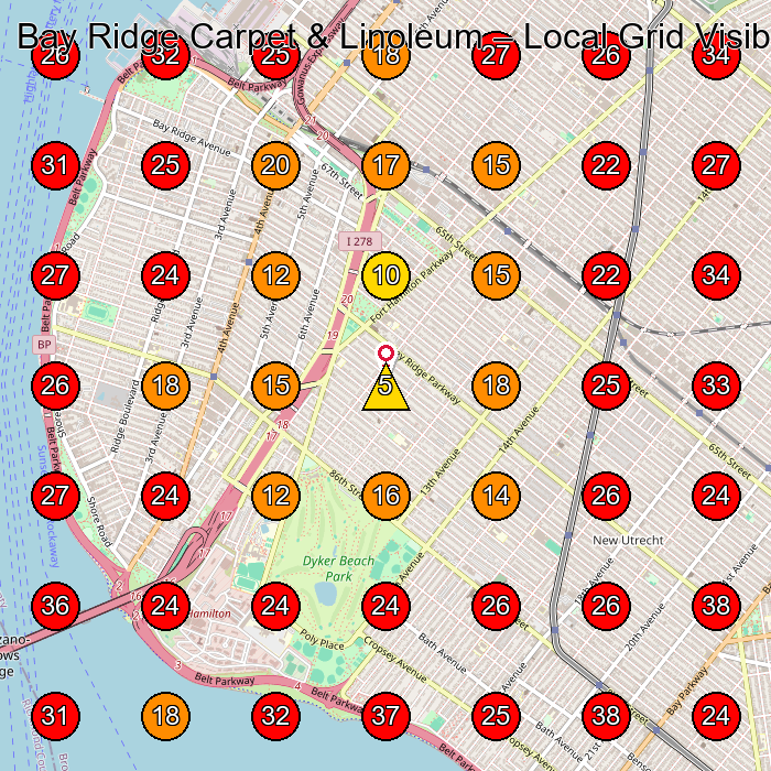Bay Ridge Carpet & Linoleum GeoGrid visibility map for Construction Company in Brooklyn