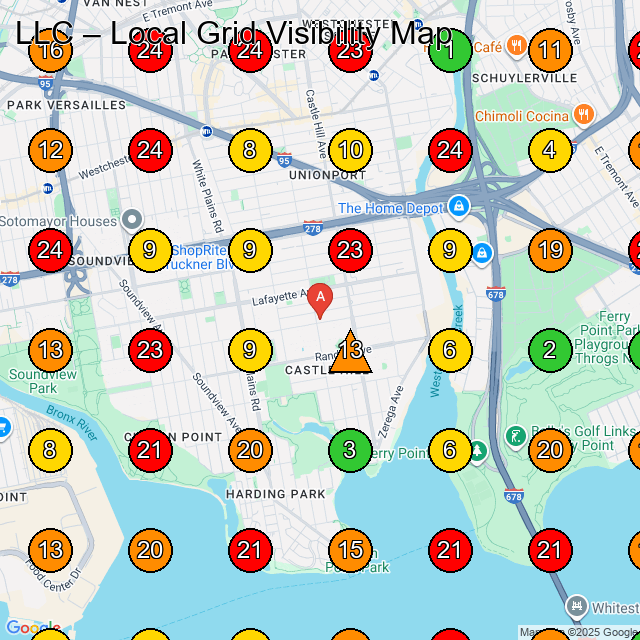 LLC Bronx GeoGrid ranking map for Heating contractor Bronx NY