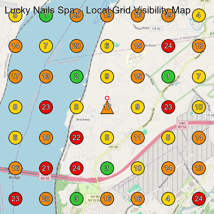 Lucky Nails Spa Nail Salon GeoGrid ranking map for Wappingers Falls NY