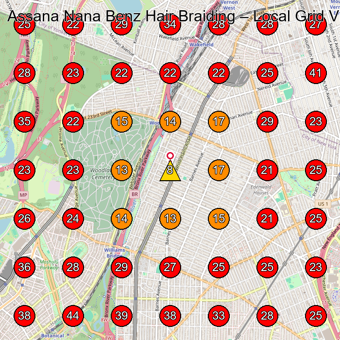 Assana Nana Benz Hair Braiding GeoGrid visibility map for Hair Salon in Bronx