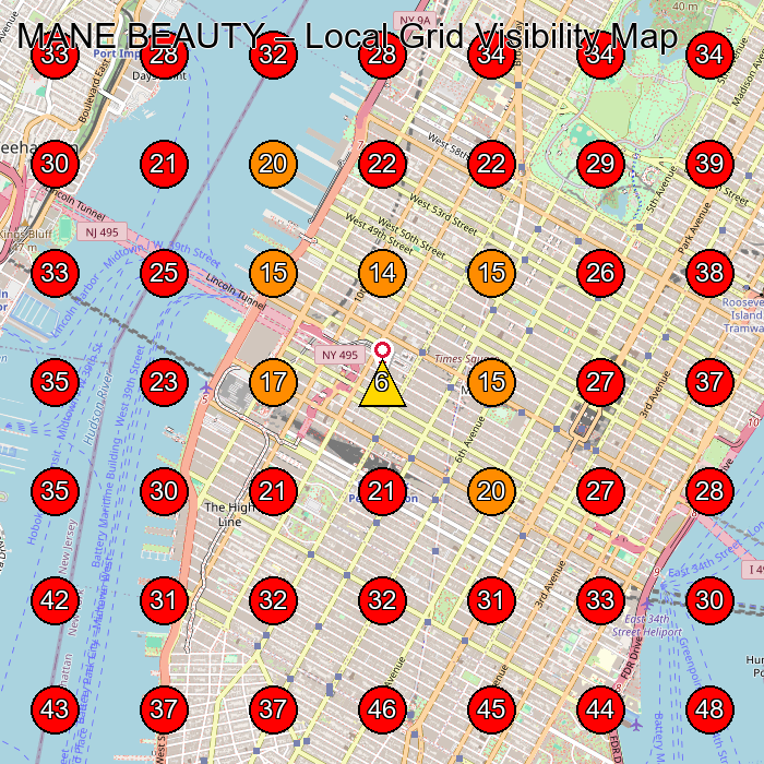 MANE BEAUTY GeoGrid visibility map for Sewing Shop in New York