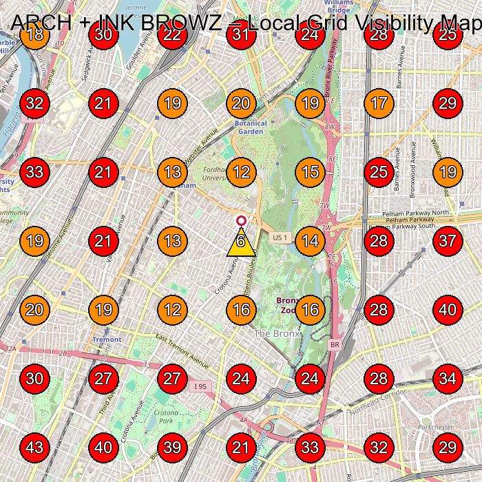 ARCH + INK BROWZ GeoGrid visibility map for Skin Care Clinic in Bronx
