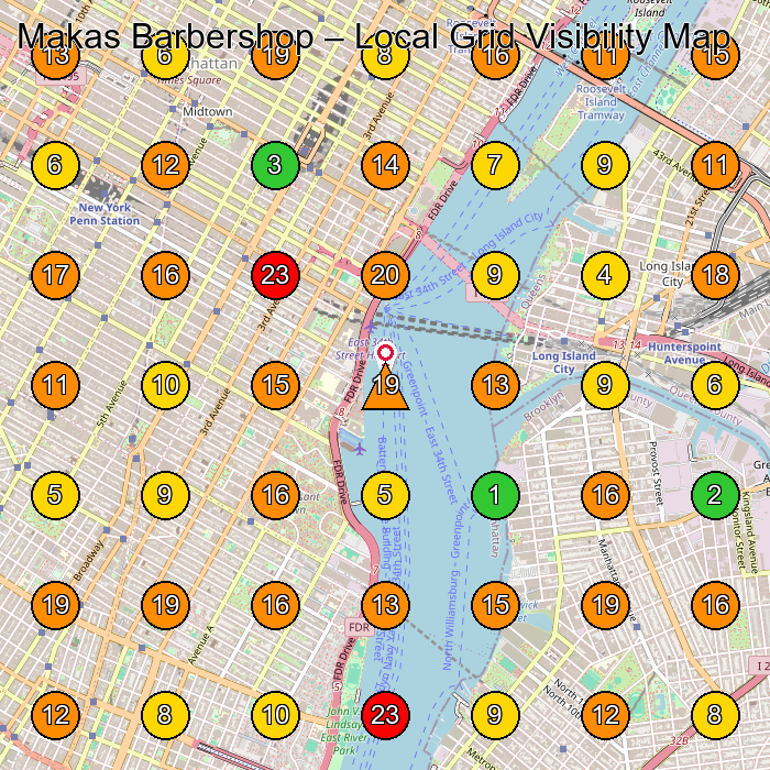 Makas Barbershop Barber Shop GeoGrid ranking map for New York NY