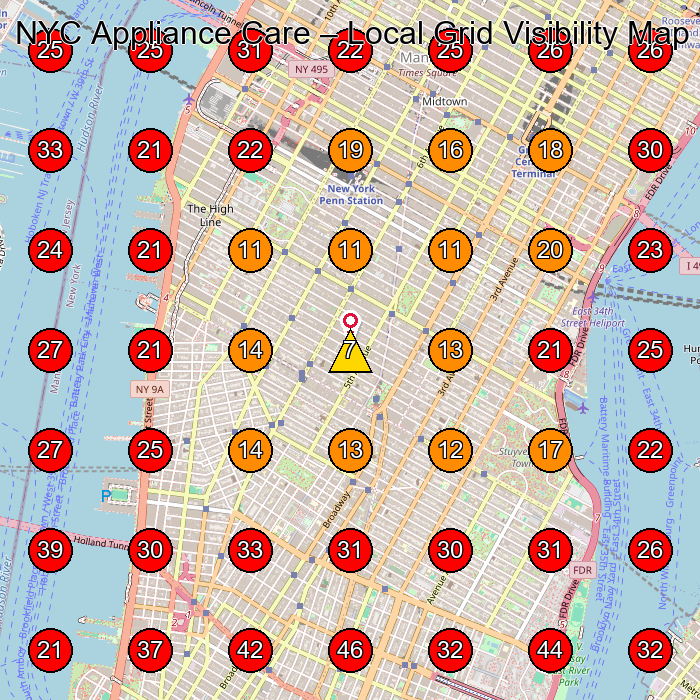 NYC Appliance Care GeoGrid visibility map for Office Furniture Store in New York