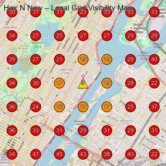 Hair N Now GeoGrid visibility map for Hair Salon in New York
