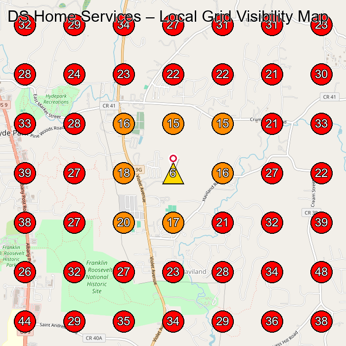 DS Home Services GeoGrid visibility map for Electrician in Poughkeepsie