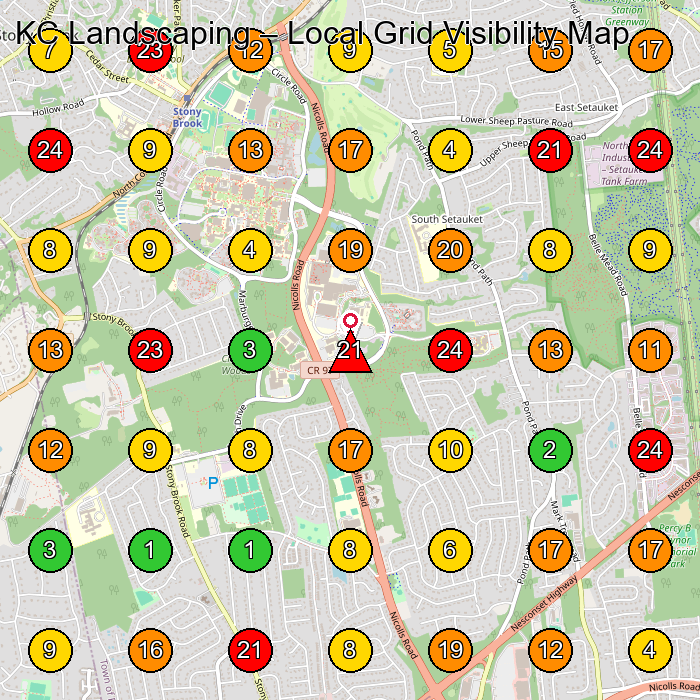 KC Landscaping Landscaper GeoGrid ranking map for Stony Brook NY