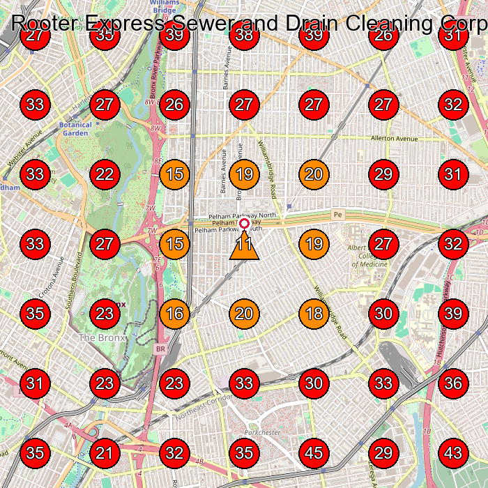 Rooter Express Sewer and Drain Cleaning Corp. GeoGrid visibility map for Plumber in Bronx