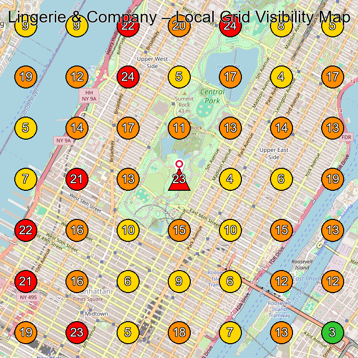 Lingerie & Company Lingerie Store GeoGrid ranking map for New York NY