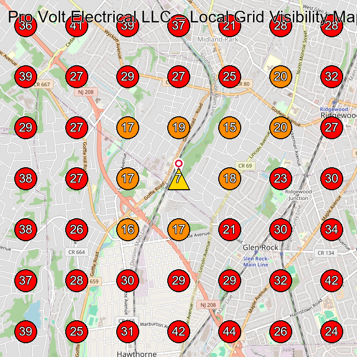 Pro Volt Electrical LLC GeoGrid visibility map for Electrician in Wyckoff