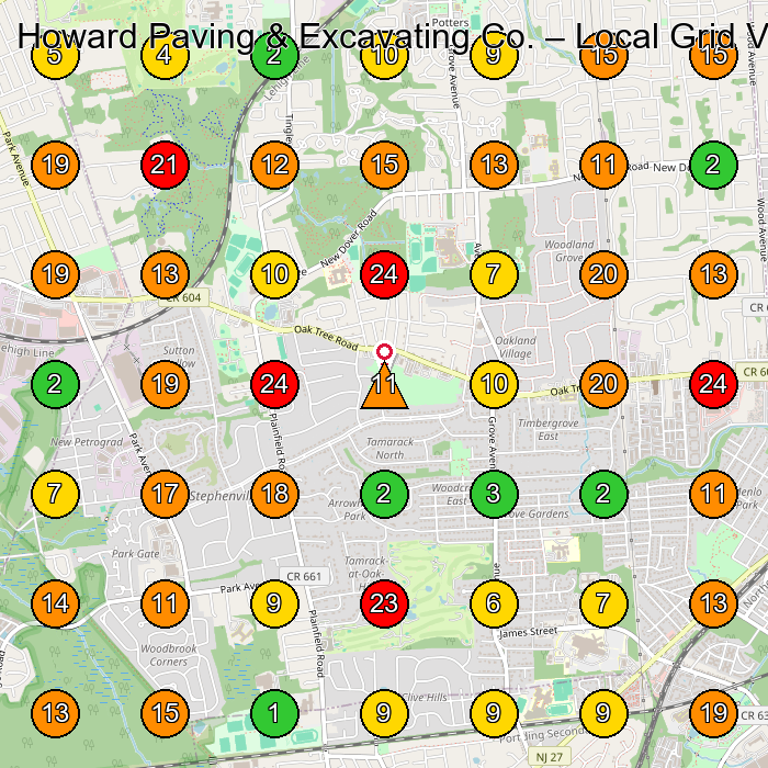 Howard Paving & Excavating Co. Paving Contractor GeoGrid ranking map for Edison NJ