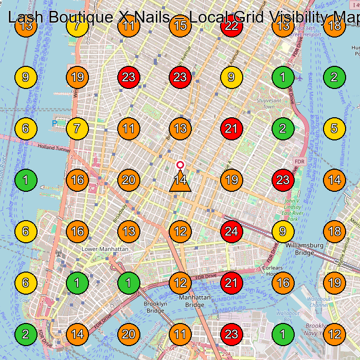 Lash Boutique X Nails Eyelash Salon GeoGrid ranking map for New York NY