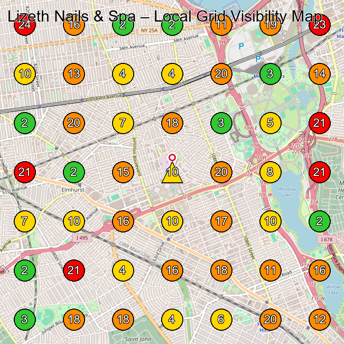 Lizeth Nails & Spa Centro De Esta(C)Tica GeoGrid ranking map for Corona NY