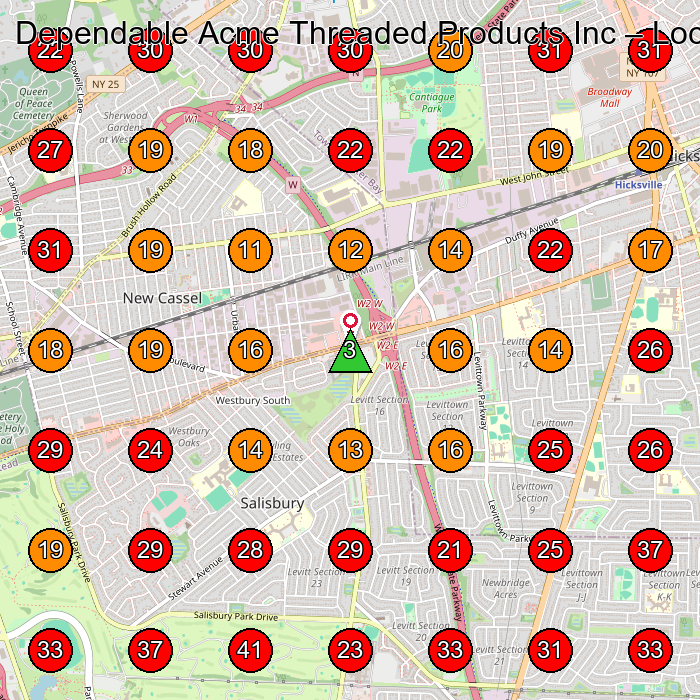 Dependable Acme Threaded Products Inc GeoGrid visibility map for Manufacturer in Westbury