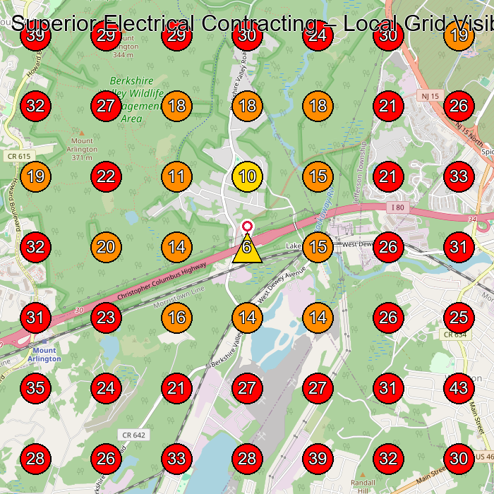 Superior Electrical Contracting GeoGrid visibility map for Electrician in Stanhope