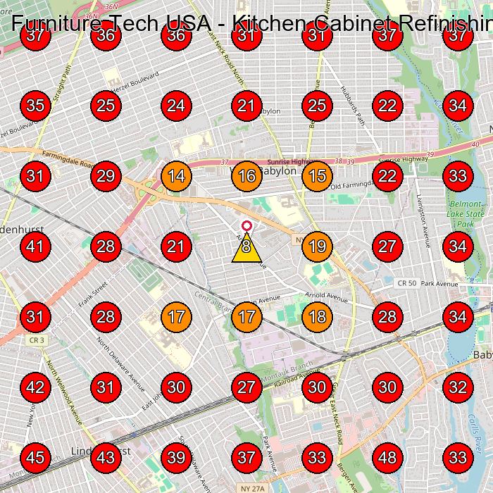 Furniture Tech USA - Kitchen Cabinet Refinishing Specialists - Get A Free Quote Today GeoGrid visibility map for Kitchen Remodeler in Farmingdale