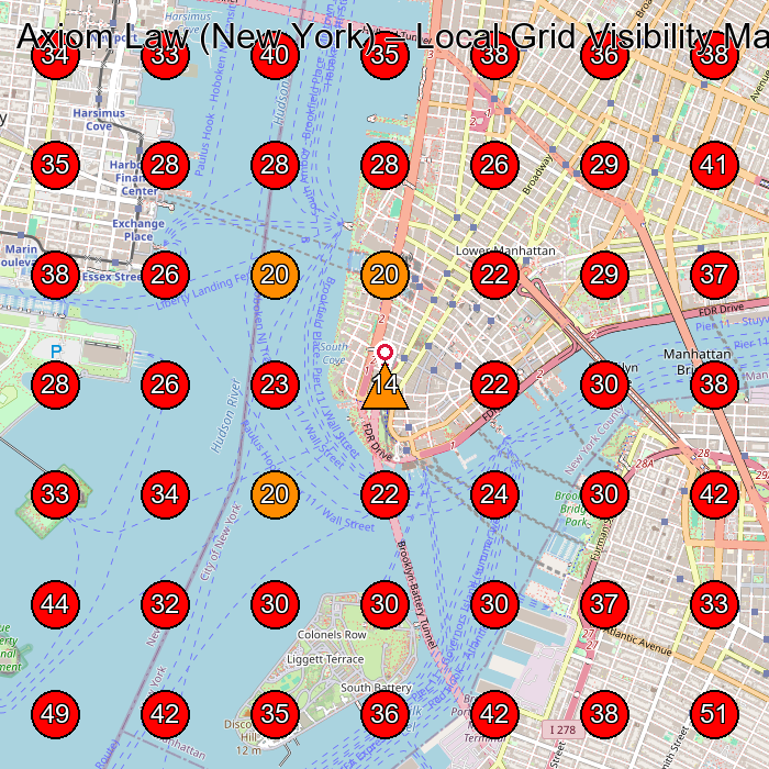 Axiom Law (New York) GeoGrid visibility map for Lawyer in New York