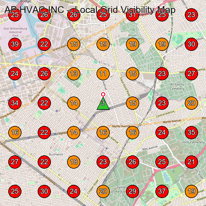 AP HVAC INC GeoGrid visibility map for Hvac Contractor in Ridgewood