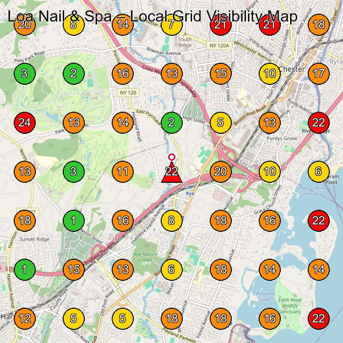 Loa Nail & Spa Nail Salon GeoGrid ranking map for Rye NY