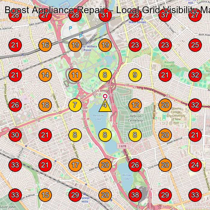 Boost Appliance Repair GeoGrid visibility map for Appliance Repair Service in Flushing