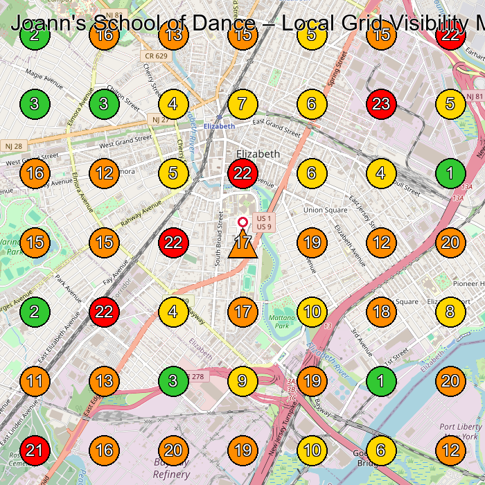 Joann's School of Dance Dance School GeoGrid ranking map for Elizabeth NJ