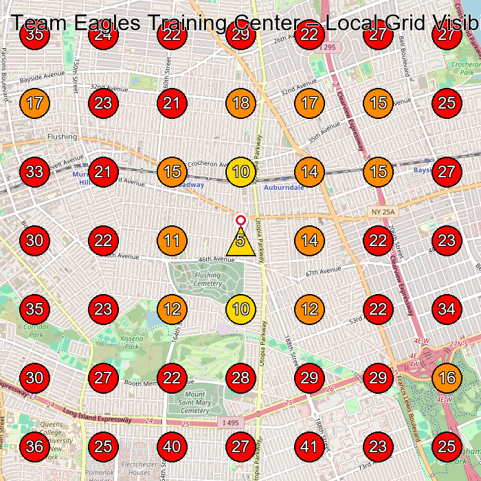 Team Eagles Training Center GeoGrid visibility map for Martial Arts School in Queens