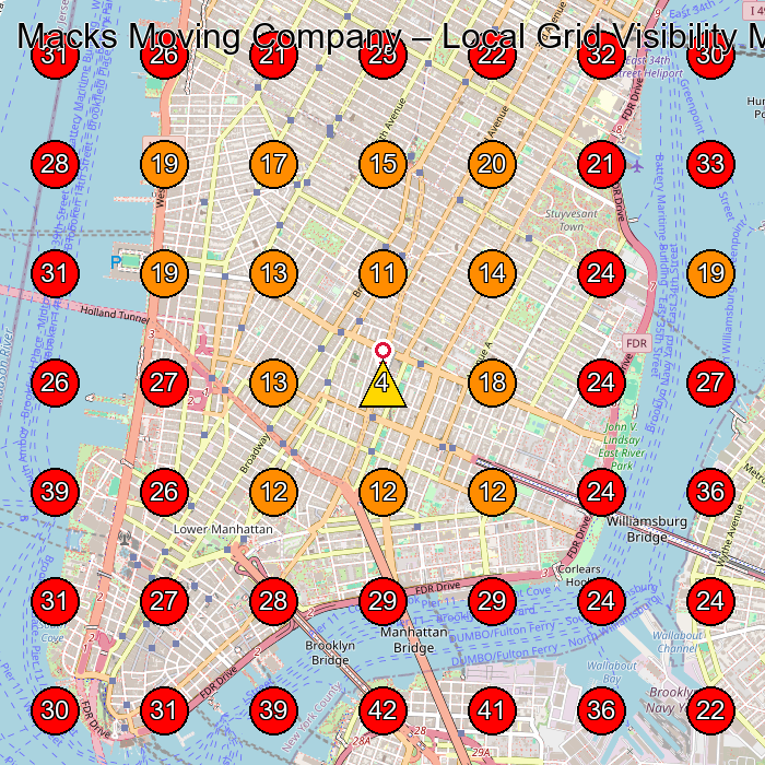 Macks Moving Company GeoGrid visibility map for Moving And Storage Service in New York