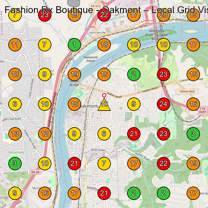 Fashion Rx Boutique - Oakmont Boutique GeoGrid ranking map for Oakmont PA
