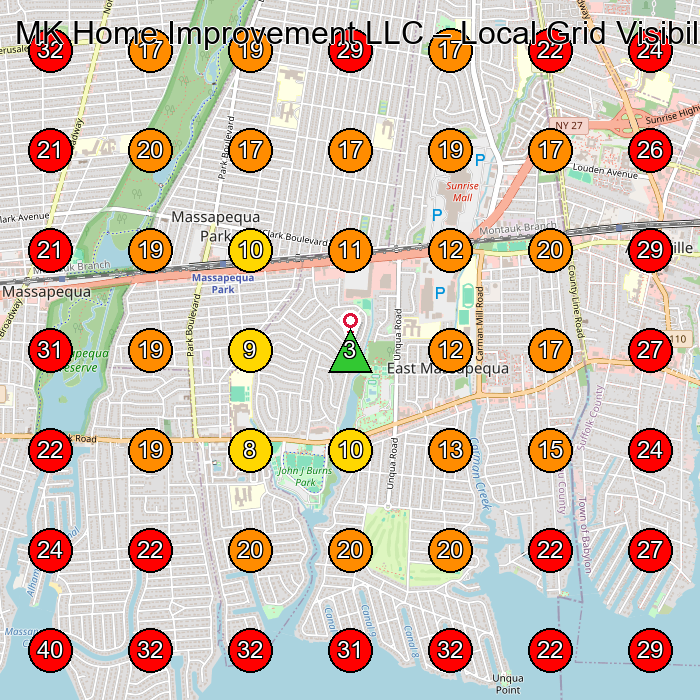MK Home Improvement LLC GeoGrid visibility map for General Contractor in Massapequa