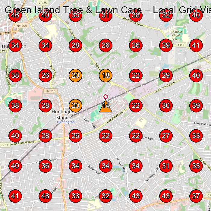 Green Island Tree & Lawn Care GeoGrid visibility map for Tree Service in Huntington Station
