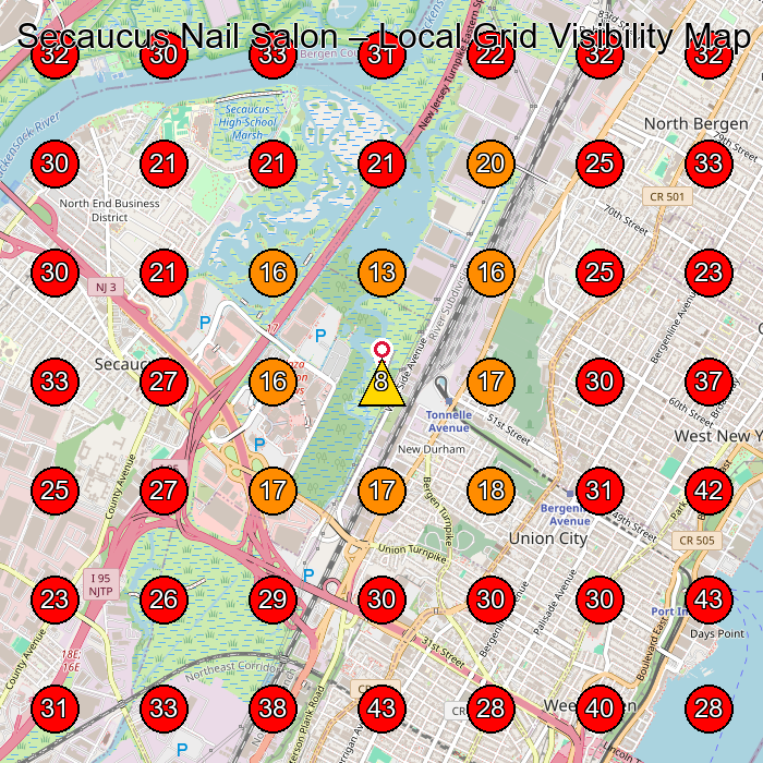 Secaucus Nail Salon GeoGrid visibility map for Nail Salon in Secaucus