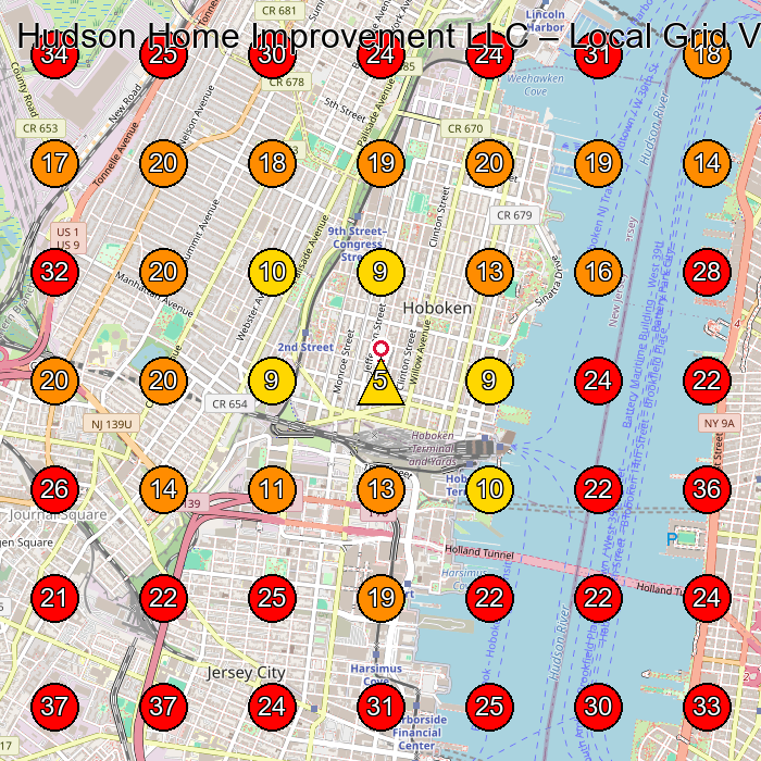 Hudson Home Improvement LLC GeoGrid visibility map for General Contractor in Jersey City