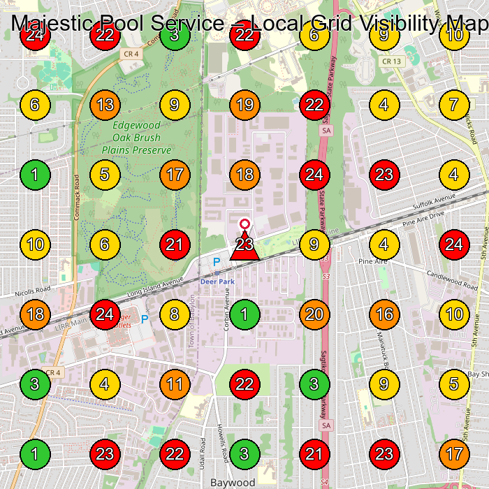 Majestic Pool Service Swimming Pool Contractor GeoGrid ranking map for Bay Shore NY