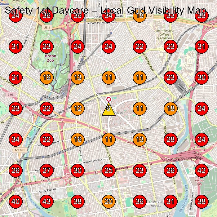 Safety 1st Daycare GeoGrid visibility map for Day Care Center in Bronx