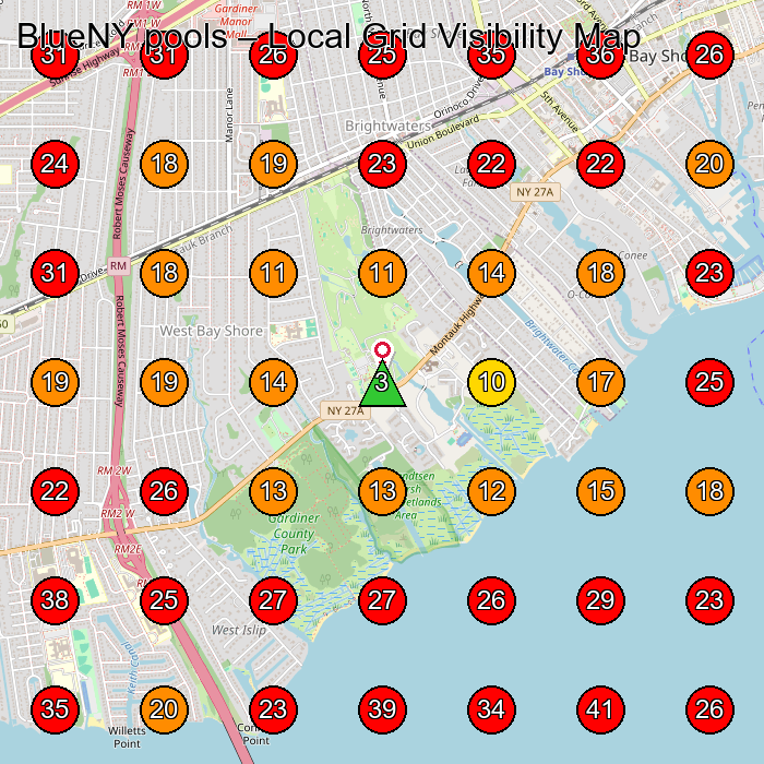 BlueNY pools GeoGrid visibility map for Swimming Pool Contractor in Bay Shore