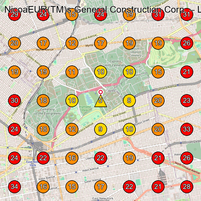 NicoaEUR(TM)s General Construction Corp. GeoGrid visibility map for Construction Company in None