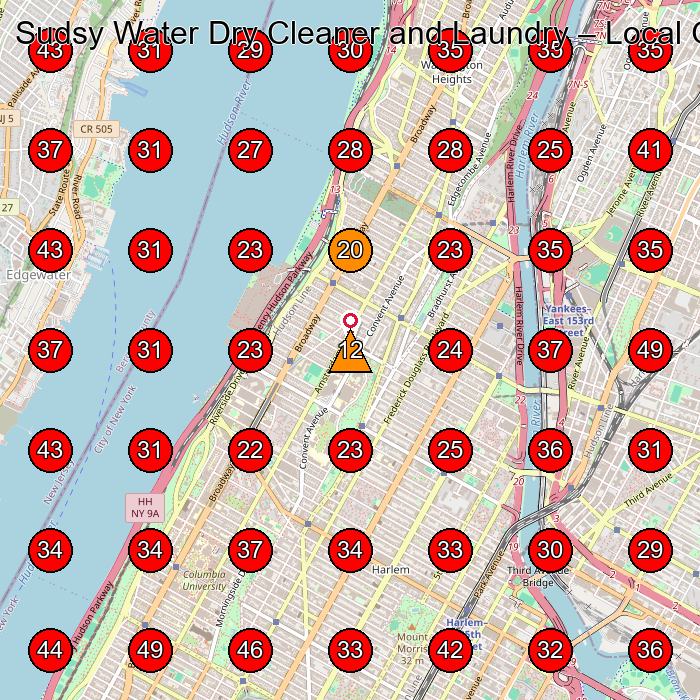 Sudsy Water Dry Cleaner and Laundry GeoGrid visibility map for Laundromat in Manhattan