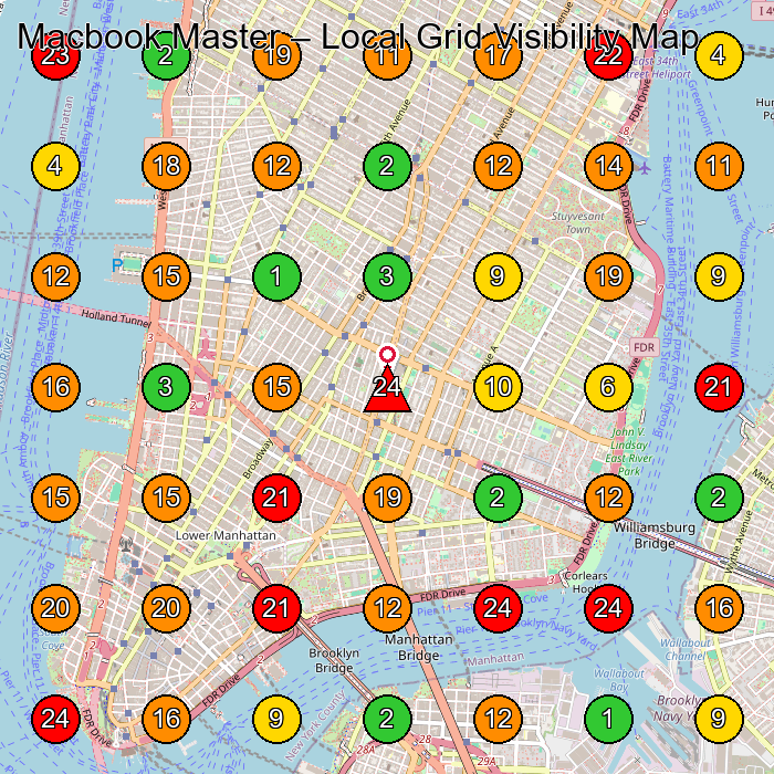 Macbook Master Computer Repair Service GeoGrid ranking map for New York NY