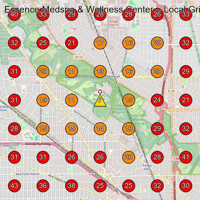 Essence Medspa & Wellness Center GeoGrid visibility map for Roofing Contractor in Chicago