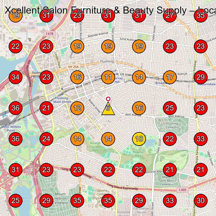Xcellent Salon Furniture & Beauty Supply GeoGrid visibility map for Beauty Supply Store in Queens