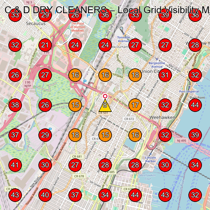 C & D DRY CLEANERS GeoGrid visibility map for Dry Cleaner in Weehawken