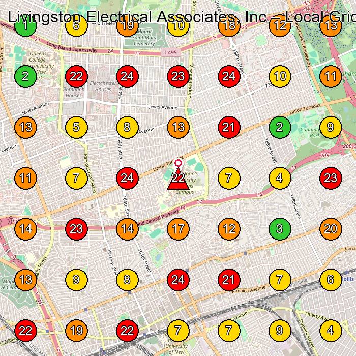Livingston Electrical Associates, Inc Electrician GeoGrid ranking map for Flushing NY