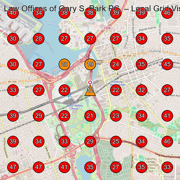 Law Offices of Gary S. Park PC. GeoGrid visibility map for Personal Injury Attorney in Whitestone