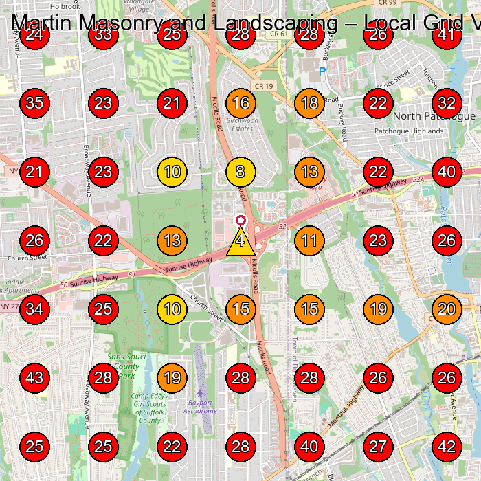Martin Masonry and Landscaping GeoGrid visibility map for Masonry Contractor in East Patchogue